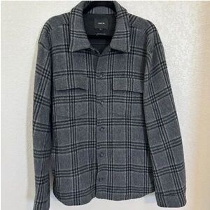 Vince Gray Plaid Men's Cashmere Shirt Jacket